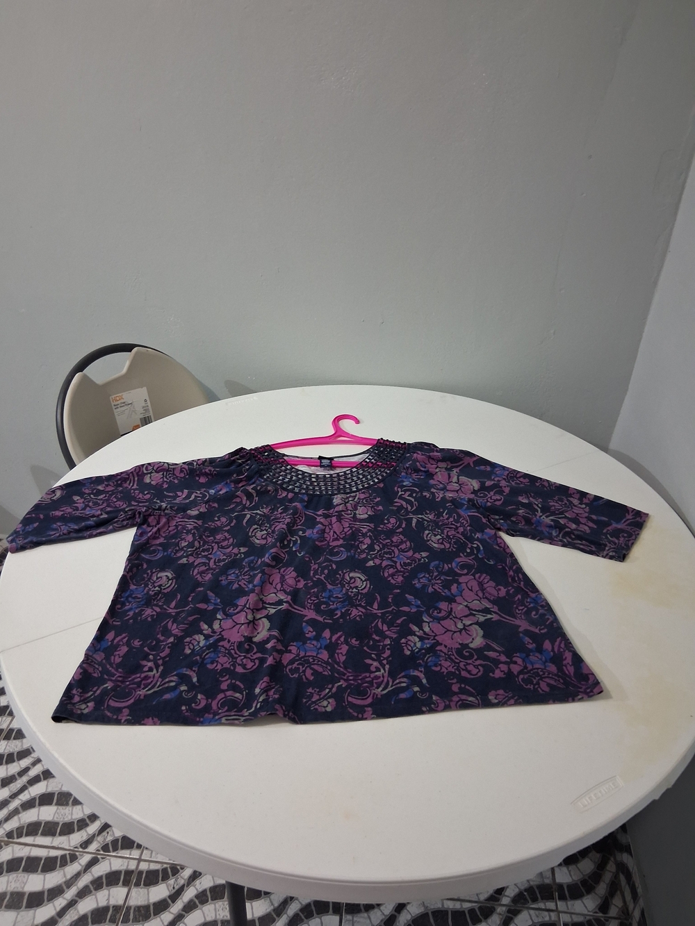 a.n.a Purple Floral Navy Long Sleeve Girls' Top